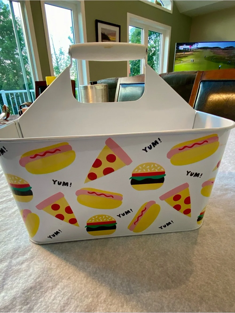 Picnic Beach Condiment Caddy Food Print Metal Tote White